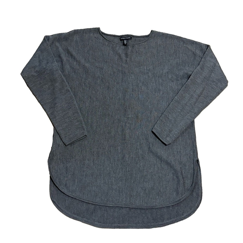 Eileen Fisher Womens S Fine Merino Wool Tunic Sweater Curve Split Hem Oversized